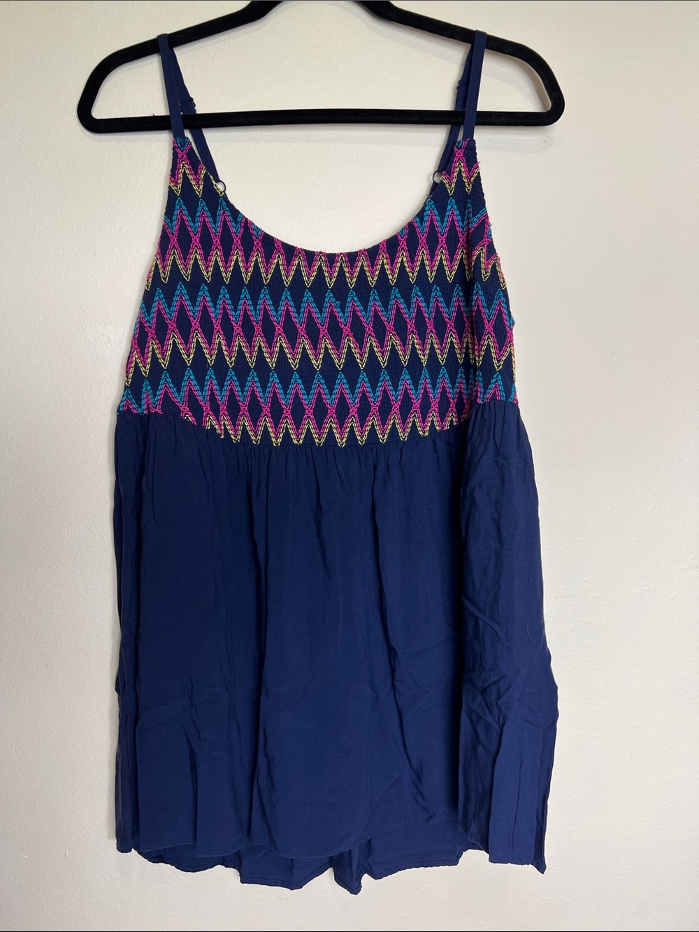 Torrid Navy Spaghetti Strap Tank with Neon Chevron Embroidery